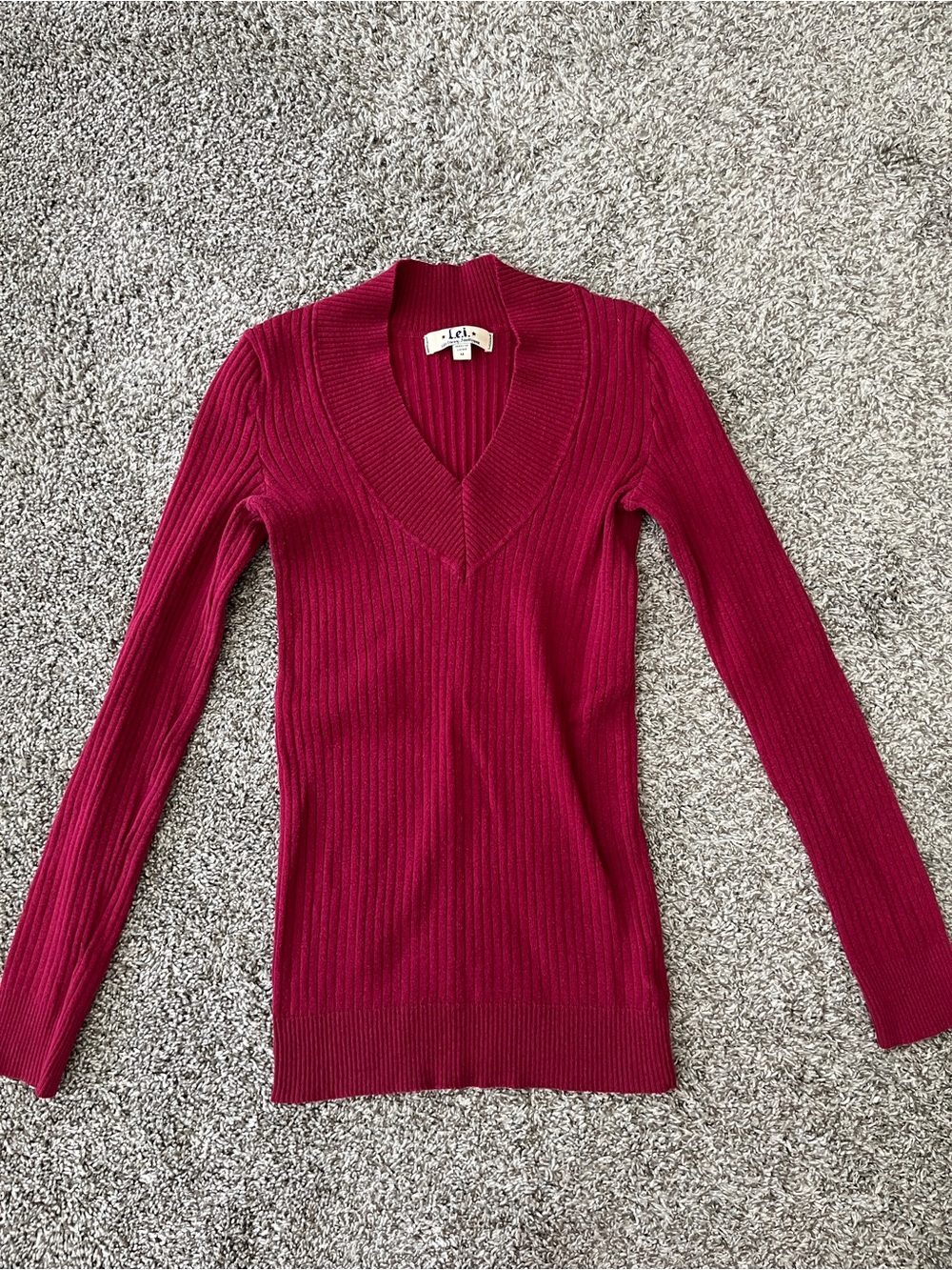Lei Y2K Red Ribbed V-Neck Long Sleeve Shirt